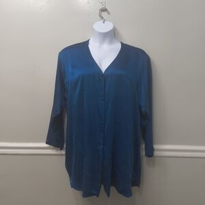 VTG Gold Label Victoria's Secret Nightshirt/Gown Blue 100% Silk 80s Romantic Y2K